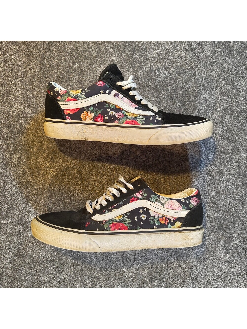 Vans Old Skool Floral Black Canvas Suede Skate Shoes Women's 9 / Men's 7.5